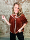 THML Beverly Embroidered Velvet Tie Top