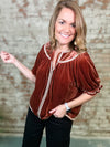 THML Beverly Embroidered Velvet Tie Top