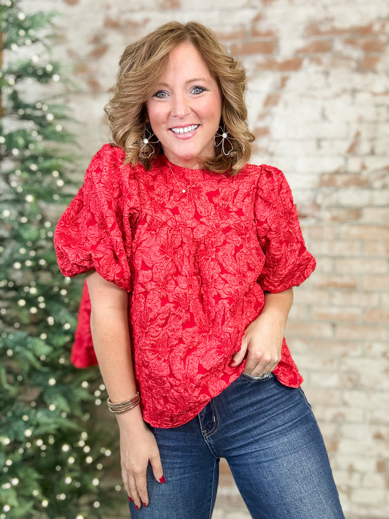 Poinsettia Floral Textured Top