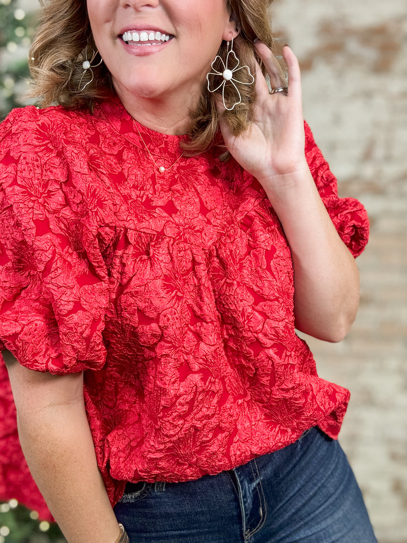 Poinsettia Floral Textured Top