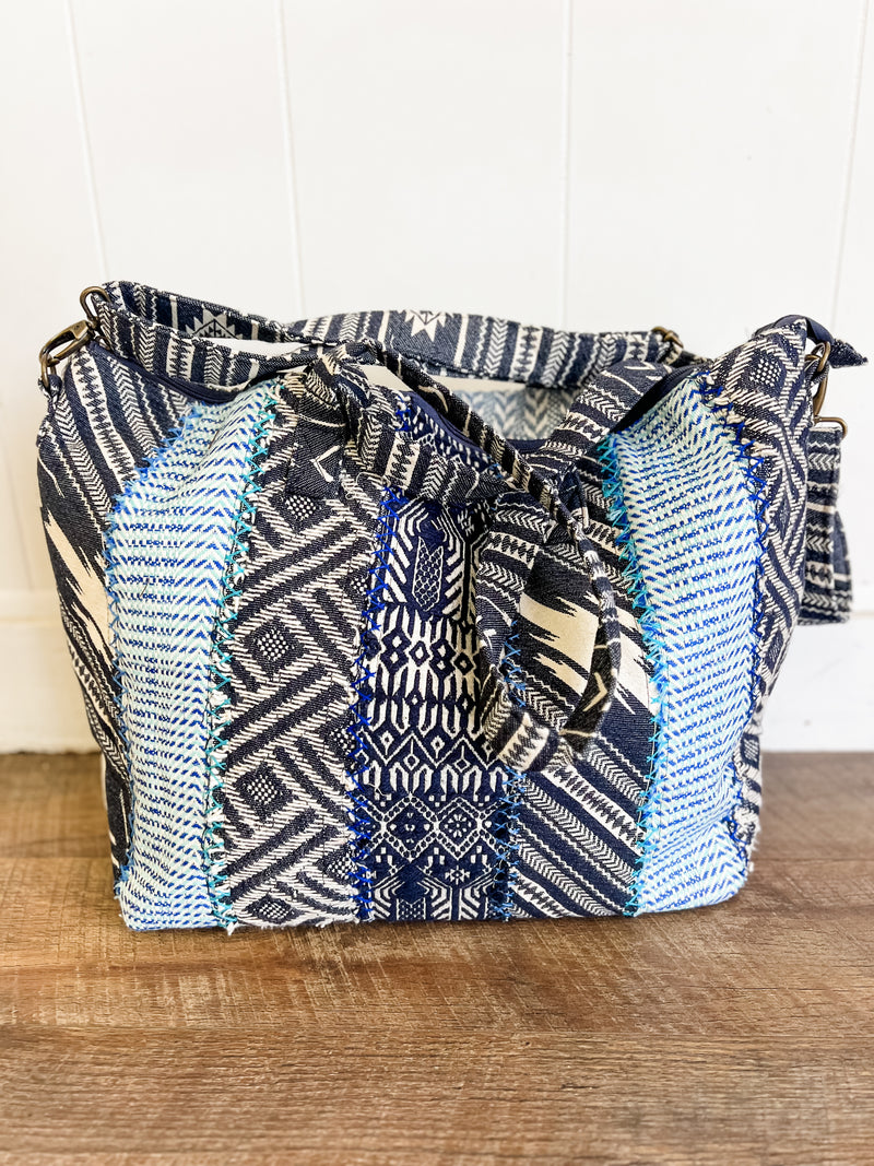 Jayne Blue Mixed Stripes Tote Bag