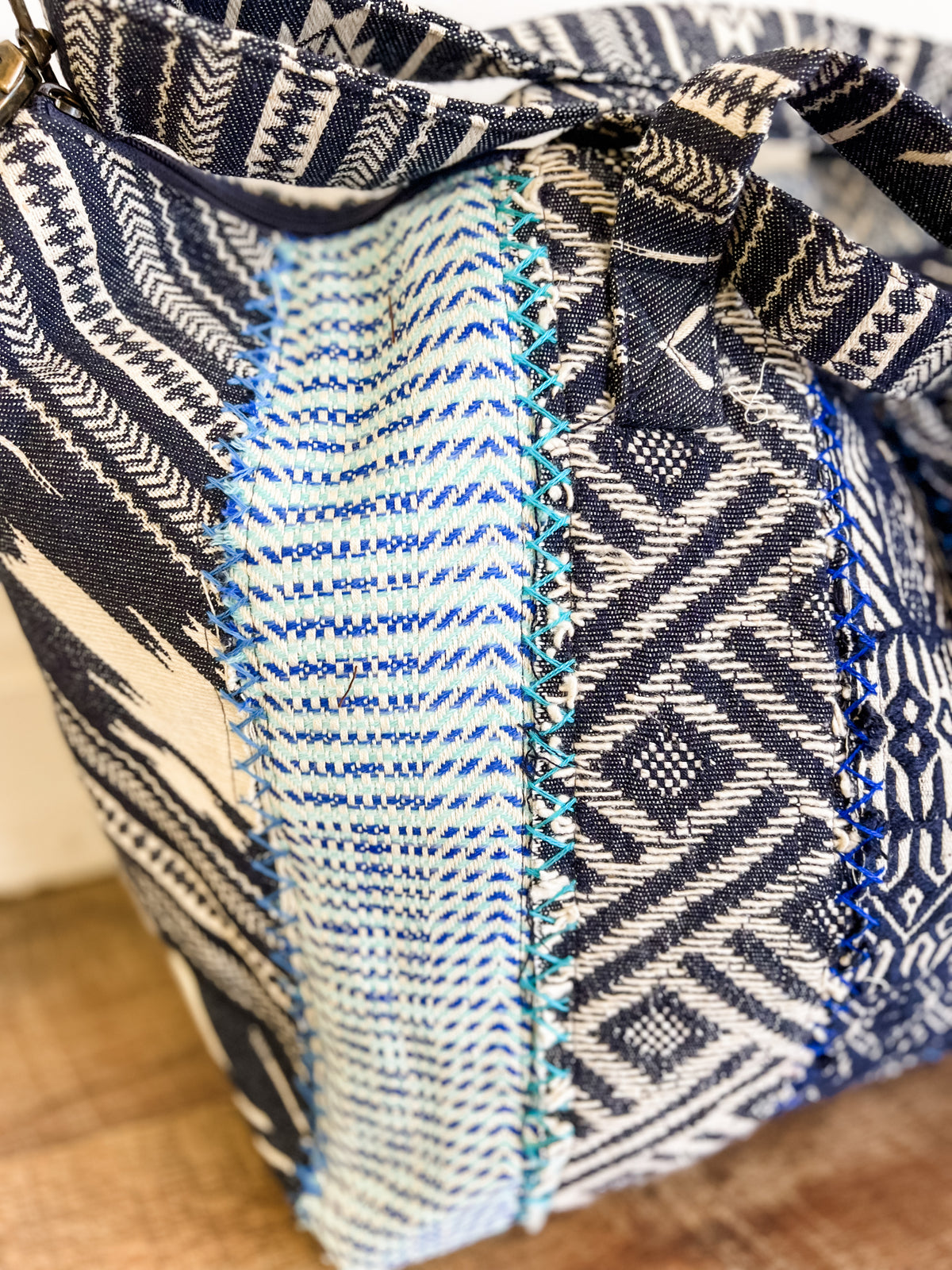 Jayne Blue Mixed Stripes Tote Bag