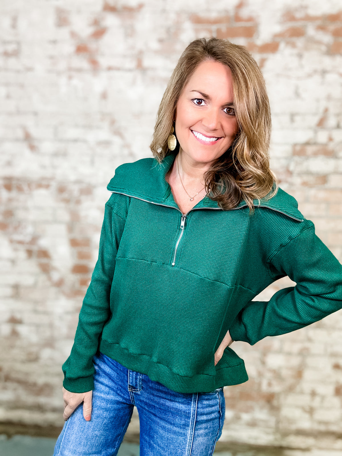 Finley Waffle Half Zip Top