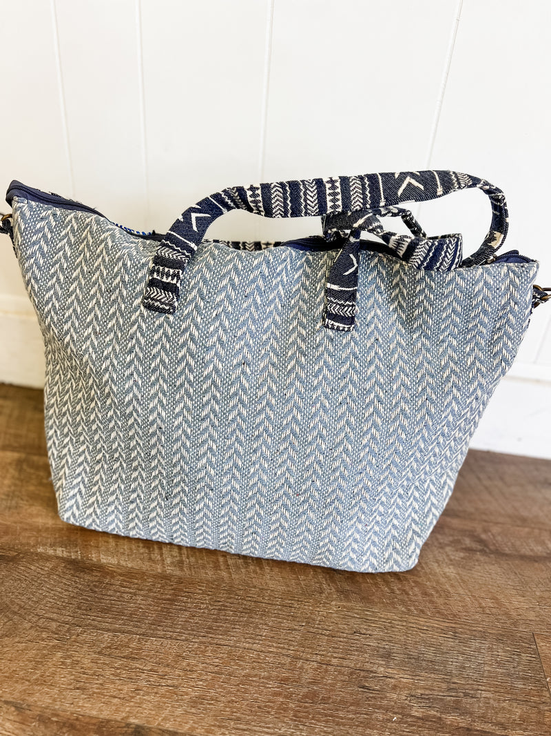 Jayne Blue Mixed Stripes Tote Bag