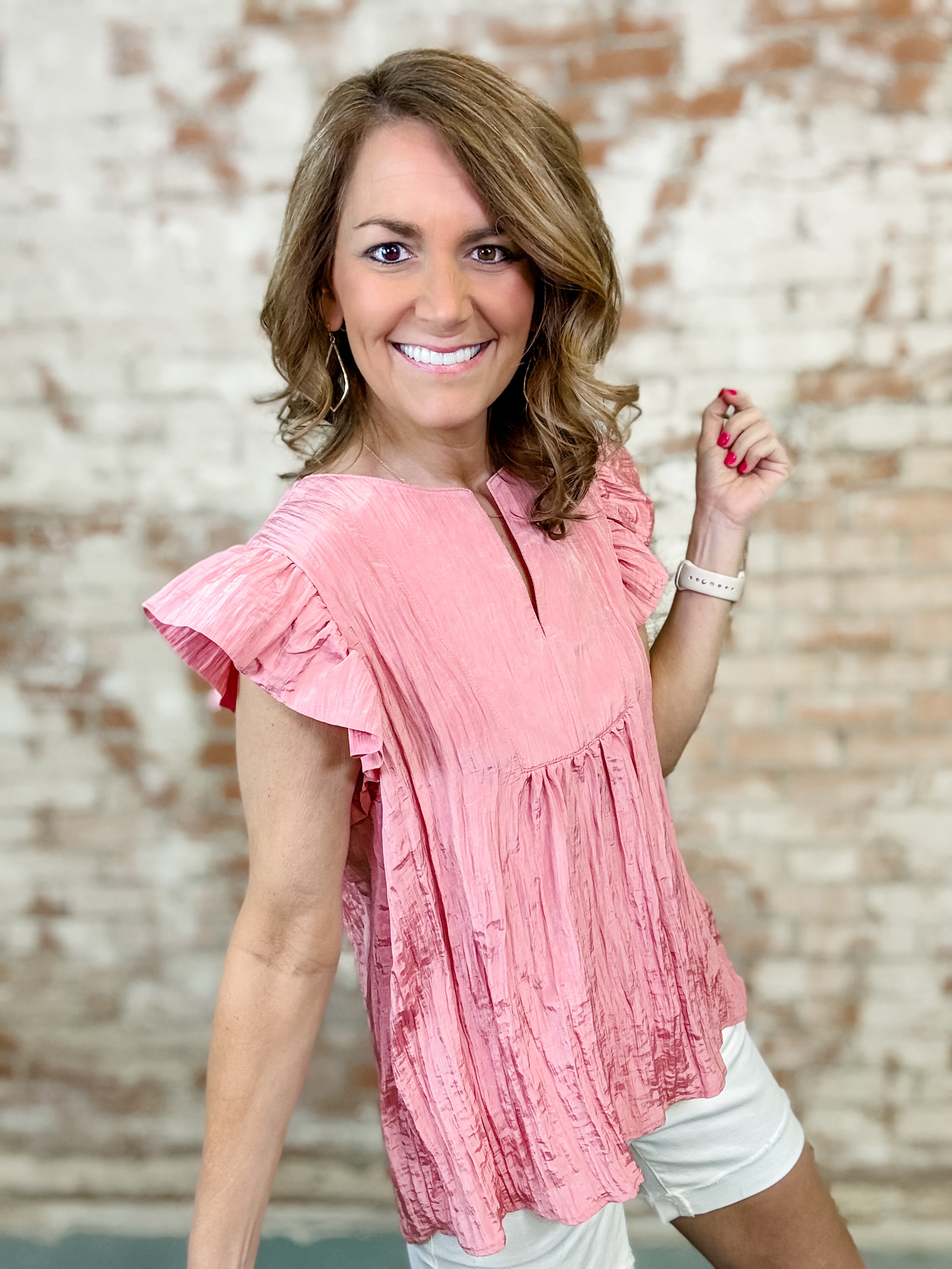 Wendilee Crinkle Fabric Flutter Top