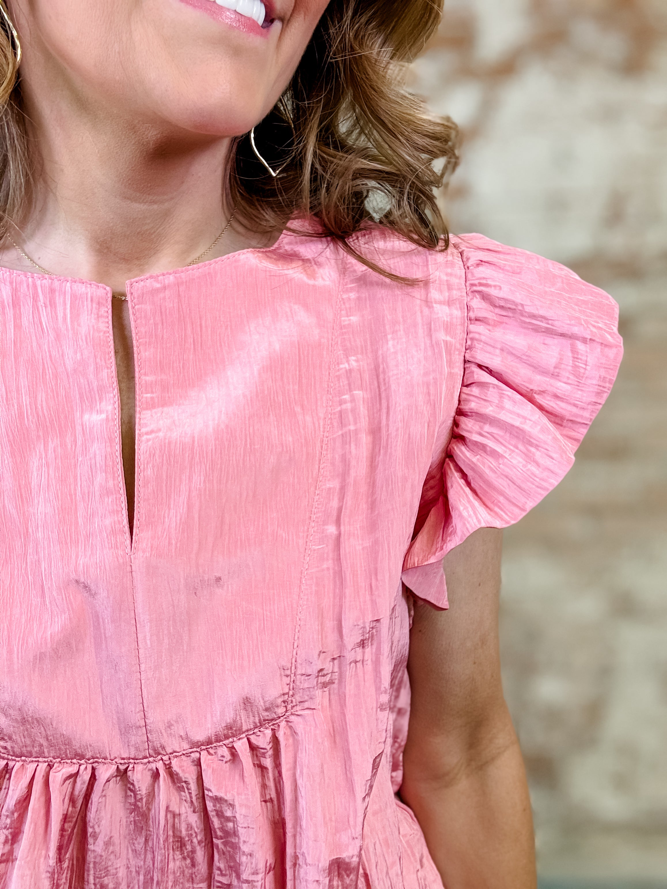 Wendilee Crinkle Fabric Flutter Top