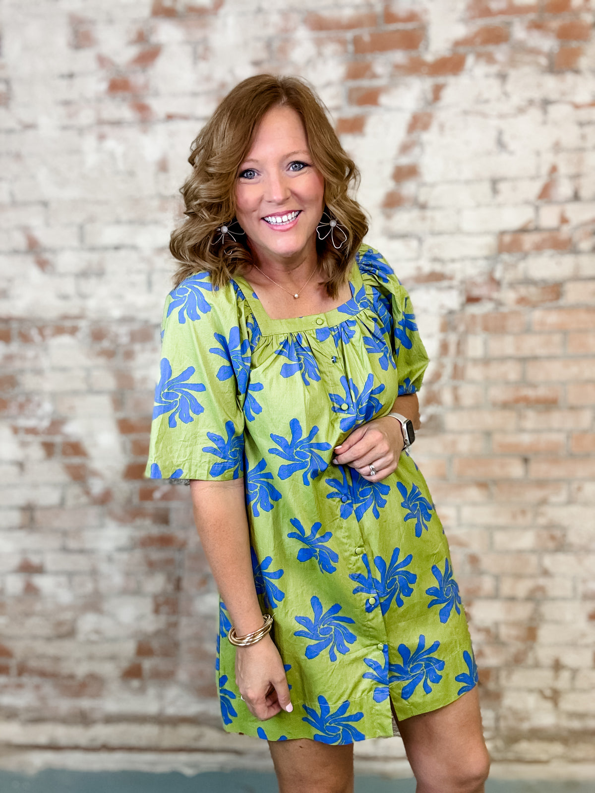 Shaw Floral Print Button Dress