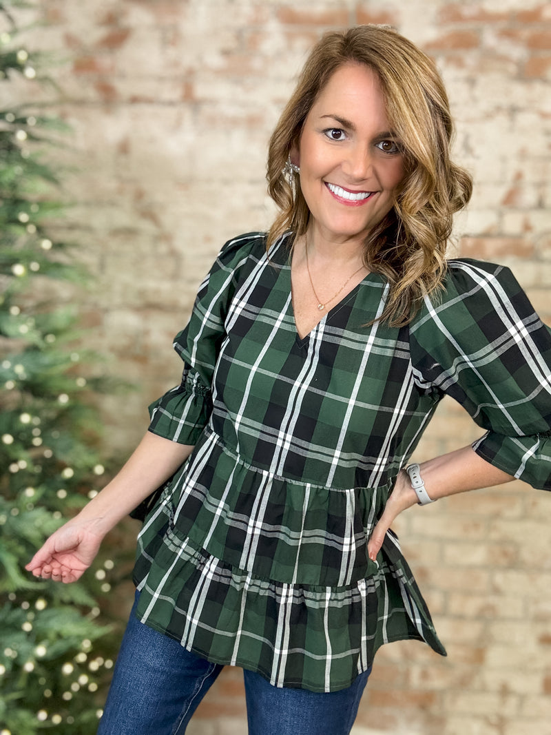 Ramsie Green Plaid Ruffle Top - FINAL SALE