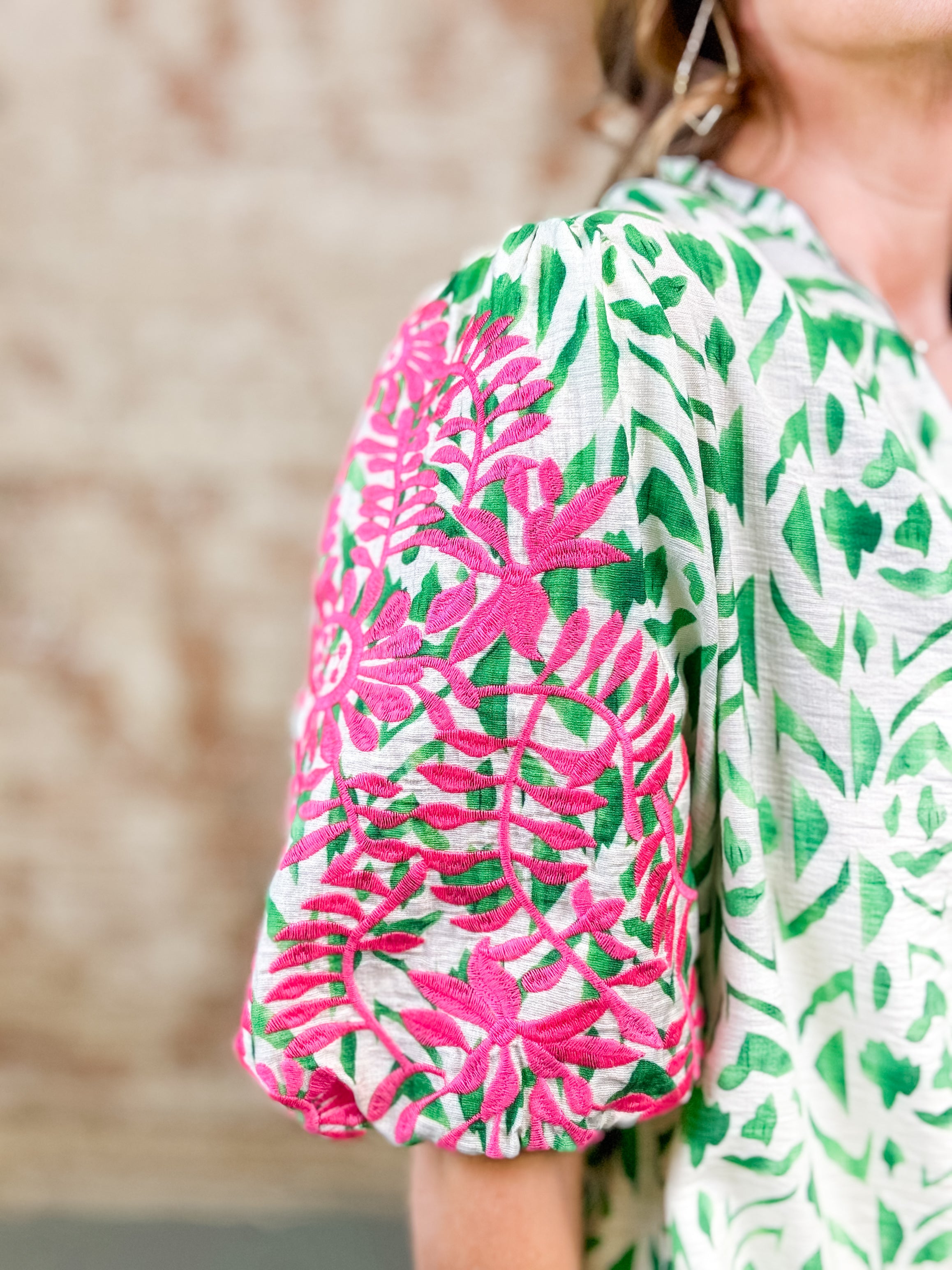 Collier Embroidered Print Top