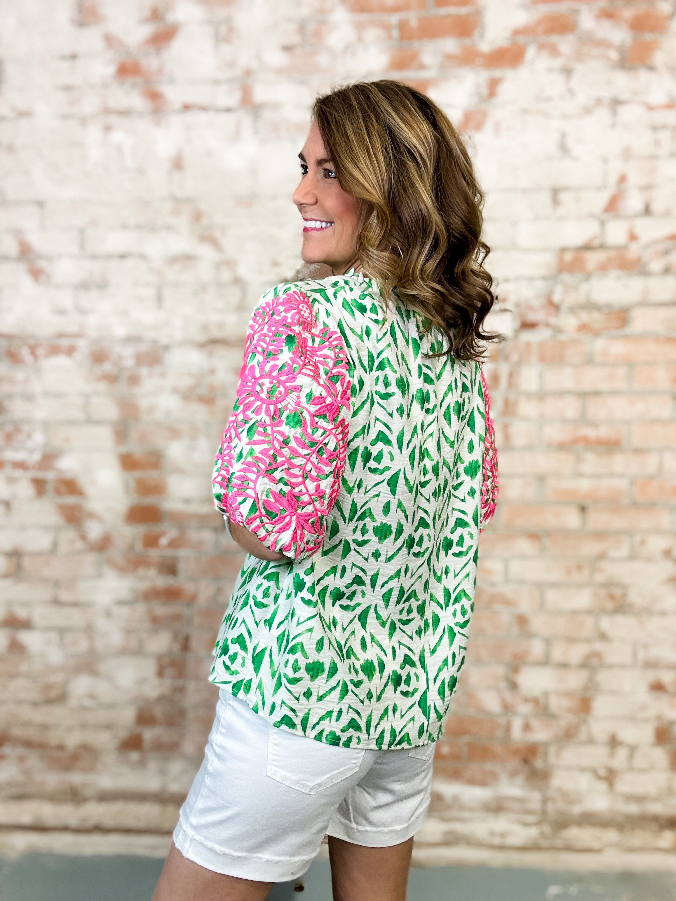 Collier Embroidered Print Top
