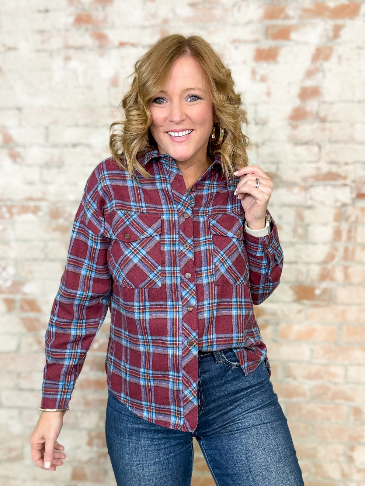 Sellers Plaid Button Up Top