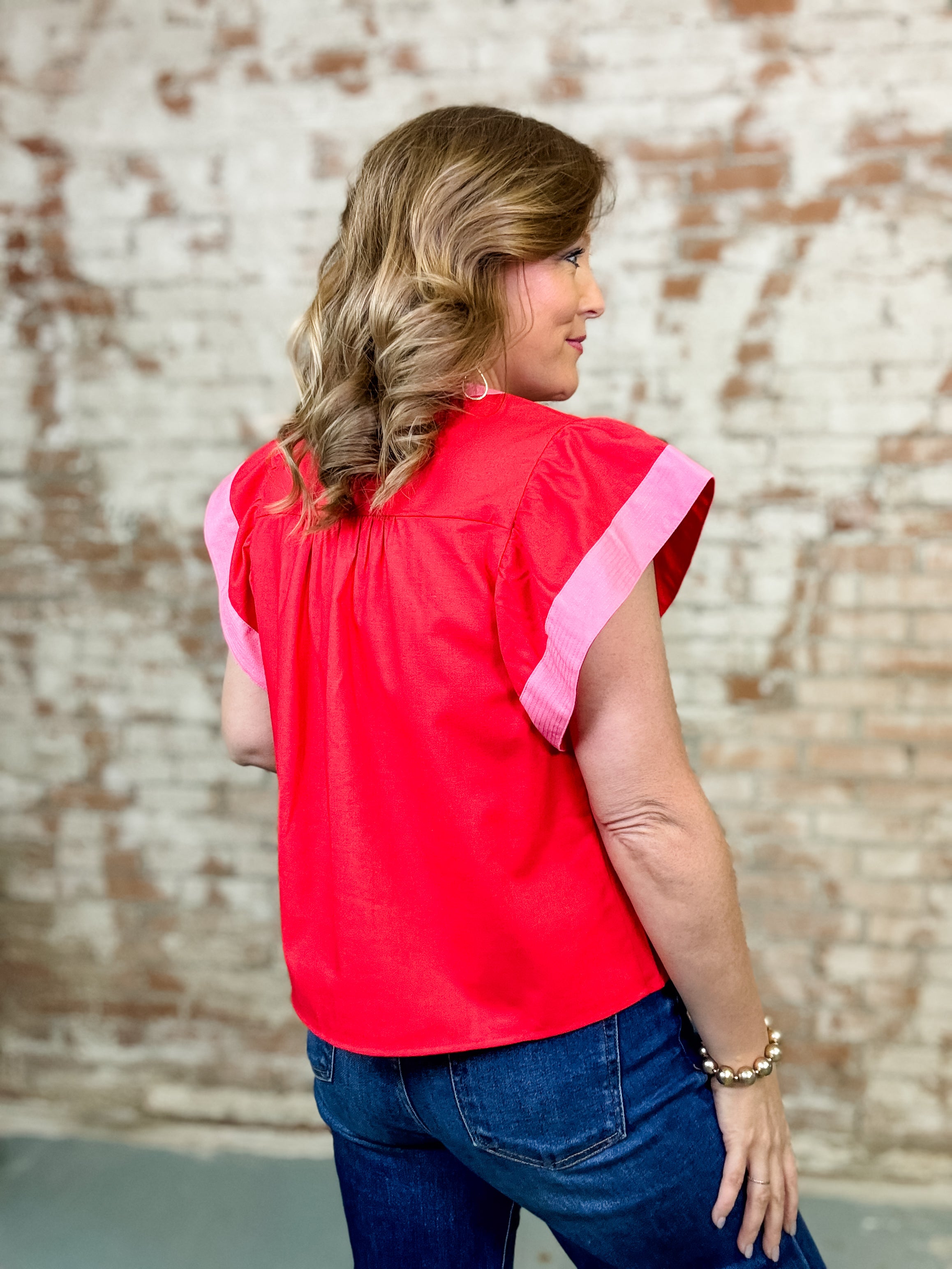 THML Cora Pink Trim Top