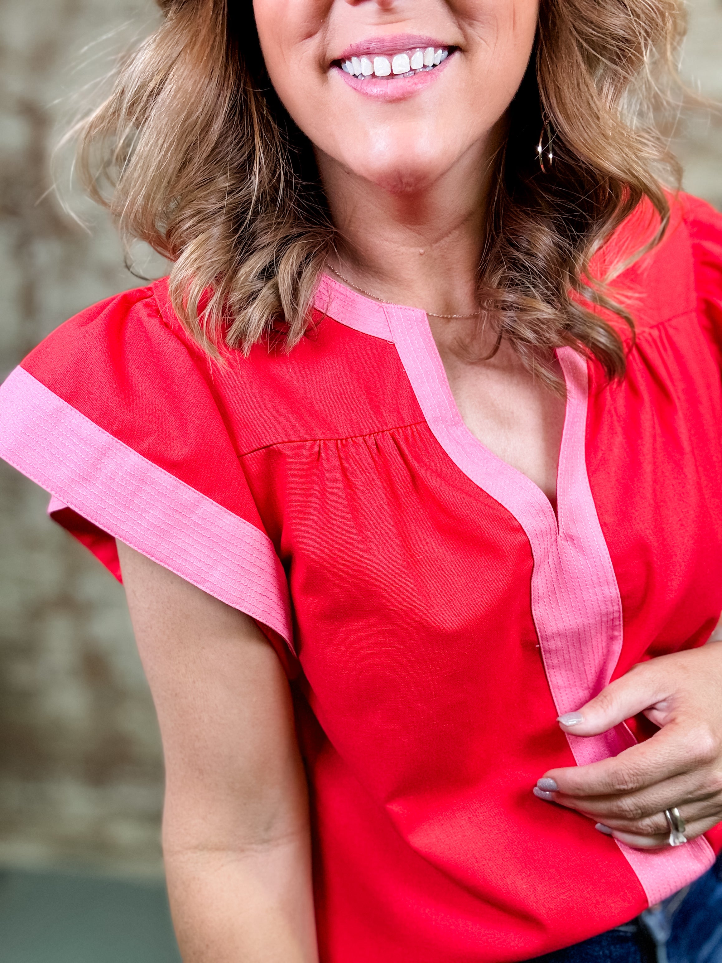 THML Cora Pink Trim Top