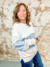 Isbah Color Block Denim Mix Sweater