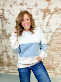 Isbah Color Block Denim Mix Sweater