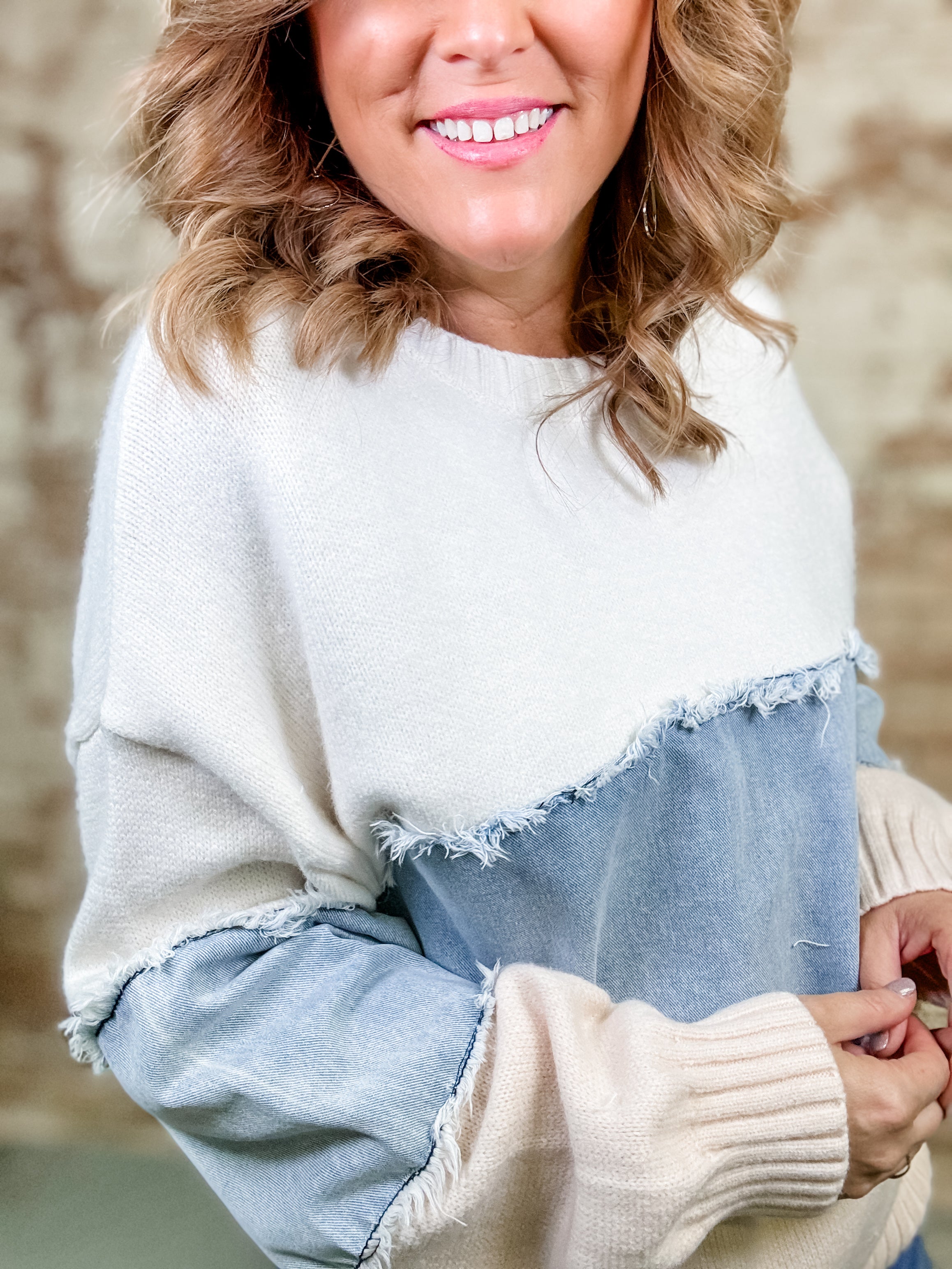 Isbah Color Block Denim Mix Sweater