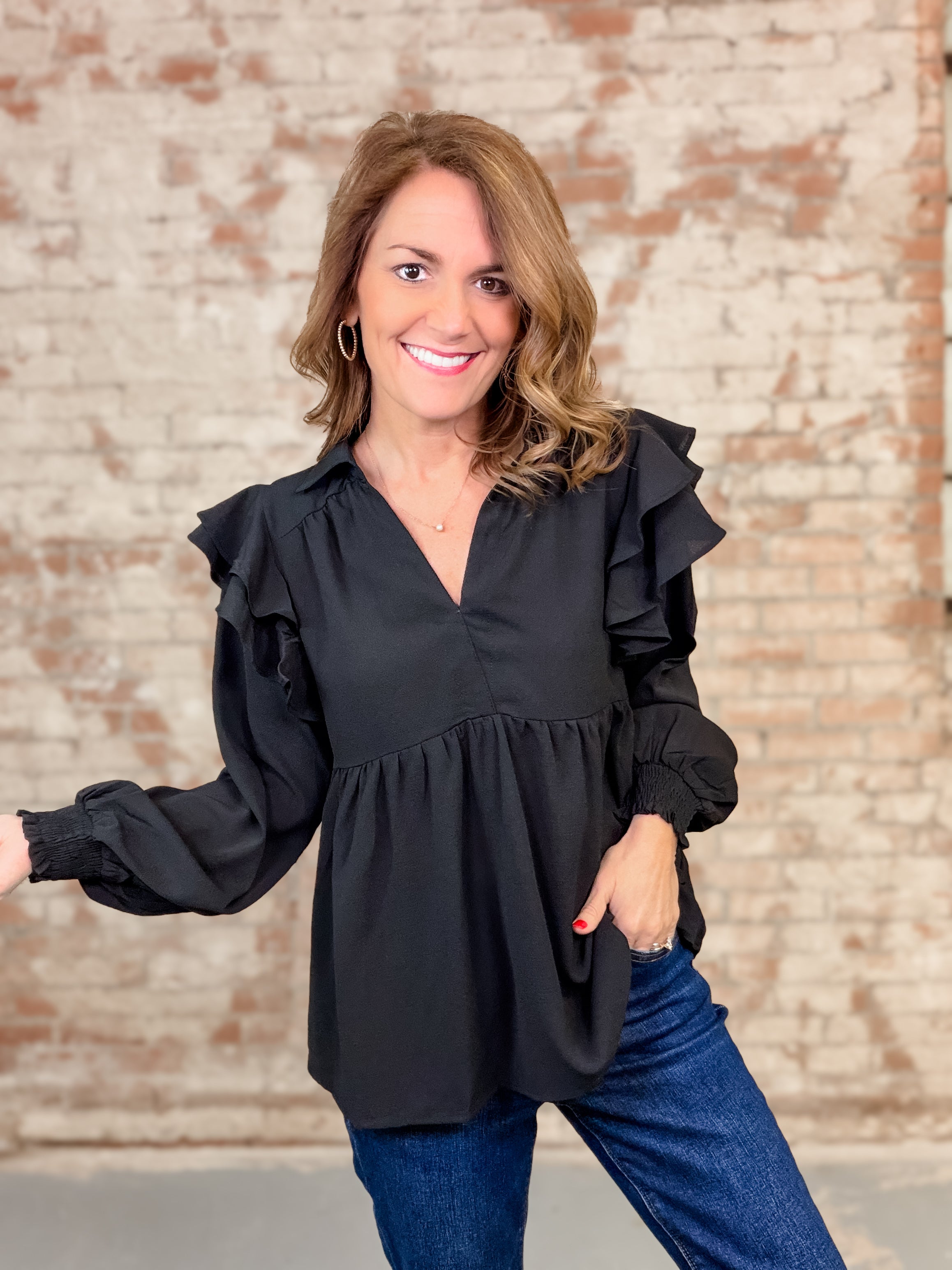 Edyn Shoulder Ruffle Top