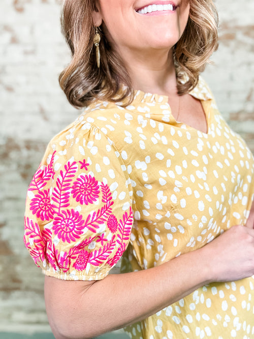Alicia Honey Mustard Embroidered Dress
