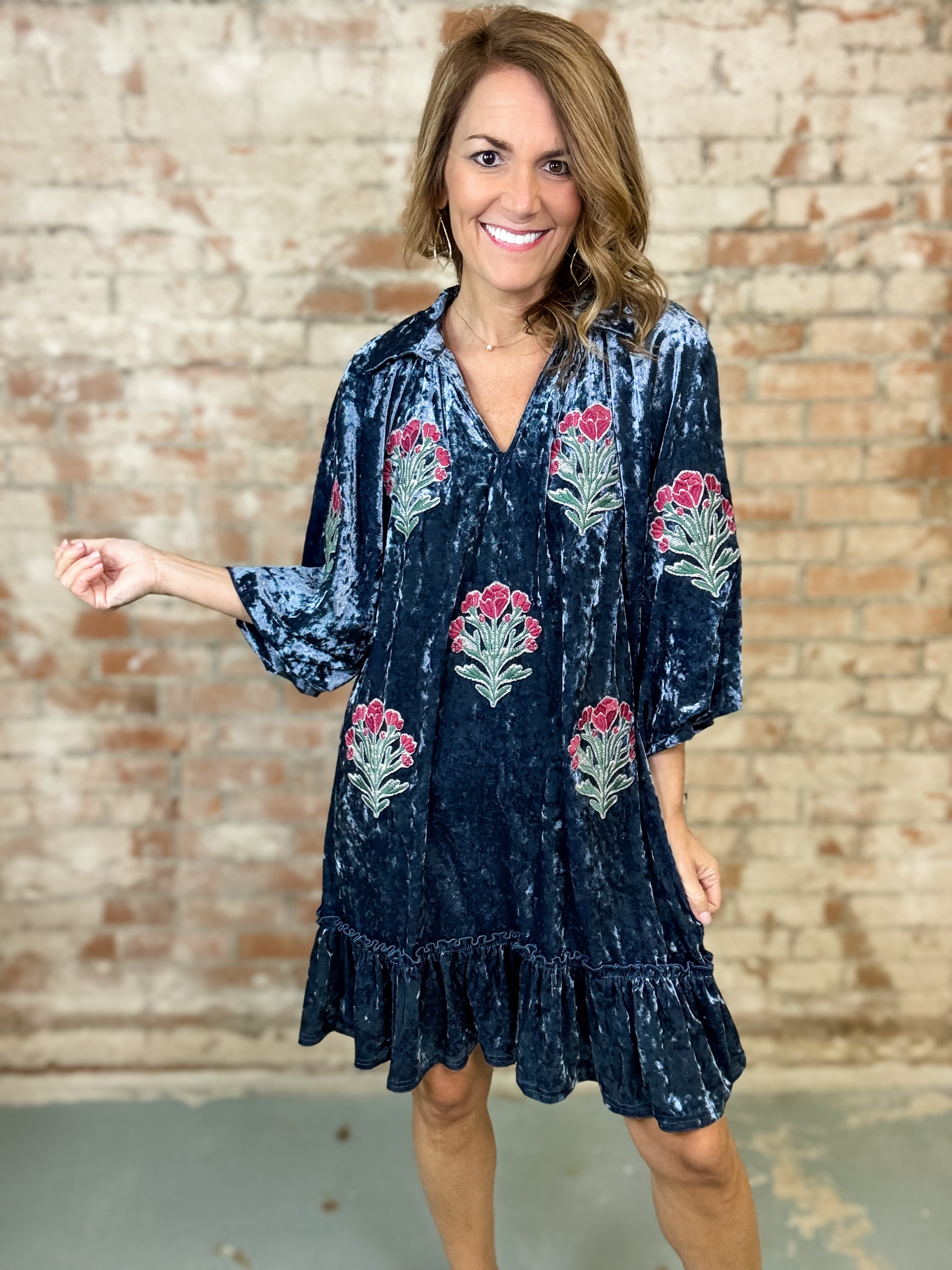 Voux Velvet Floral Dress