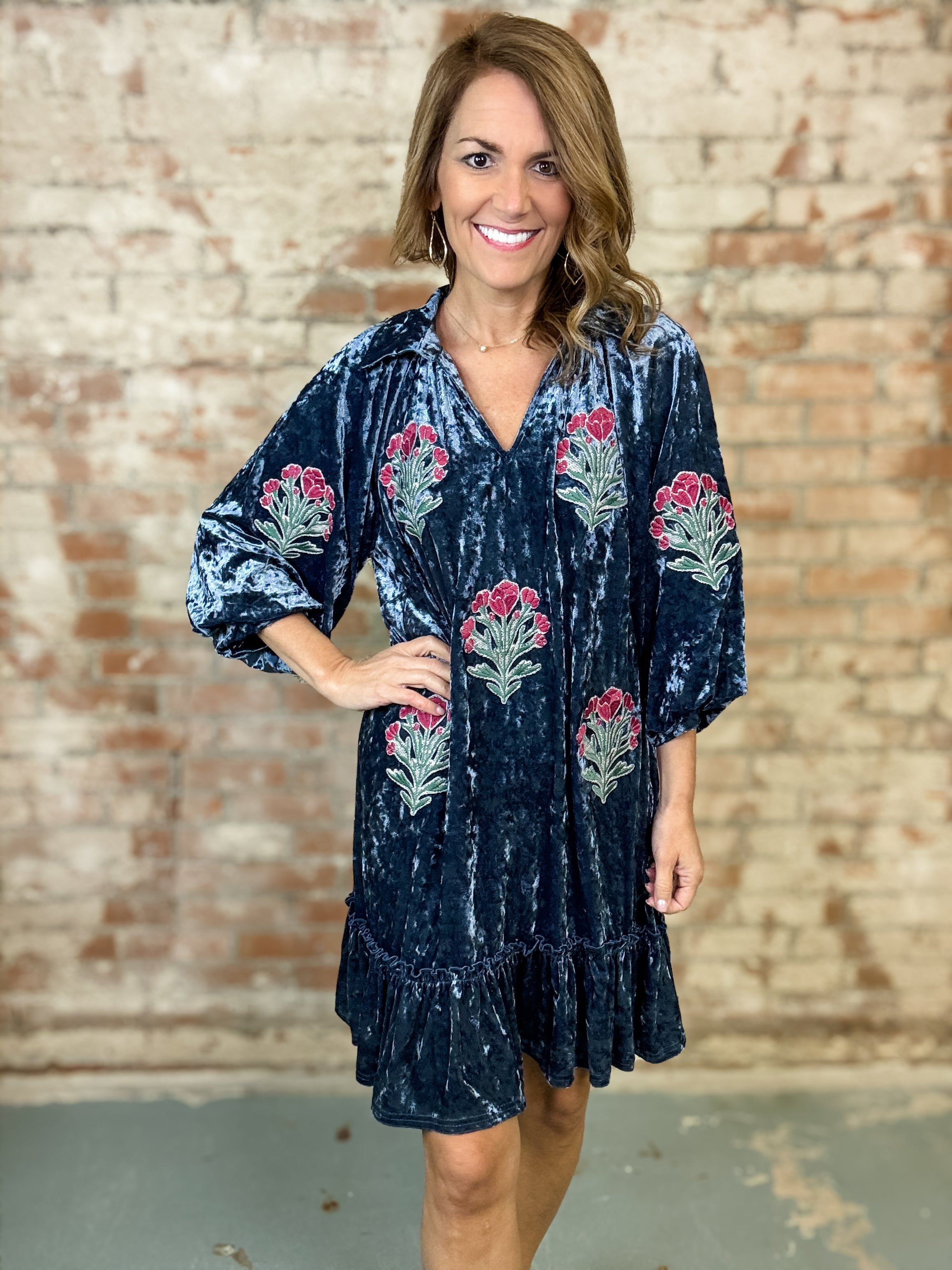 Voux Velvet Floral Dress