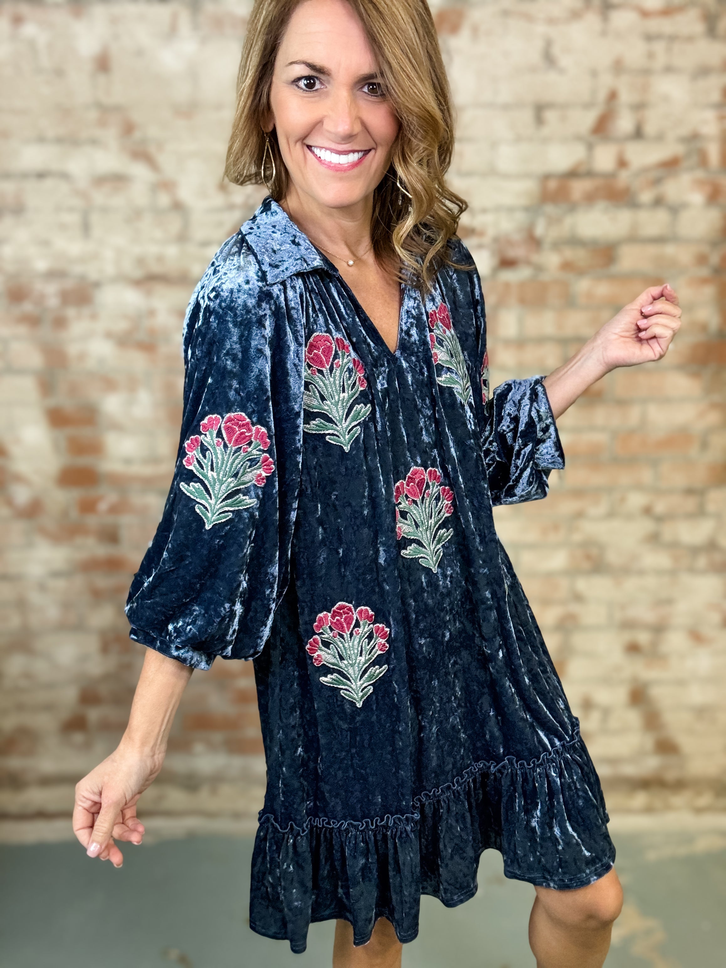 Voux Velvet Floral Dress