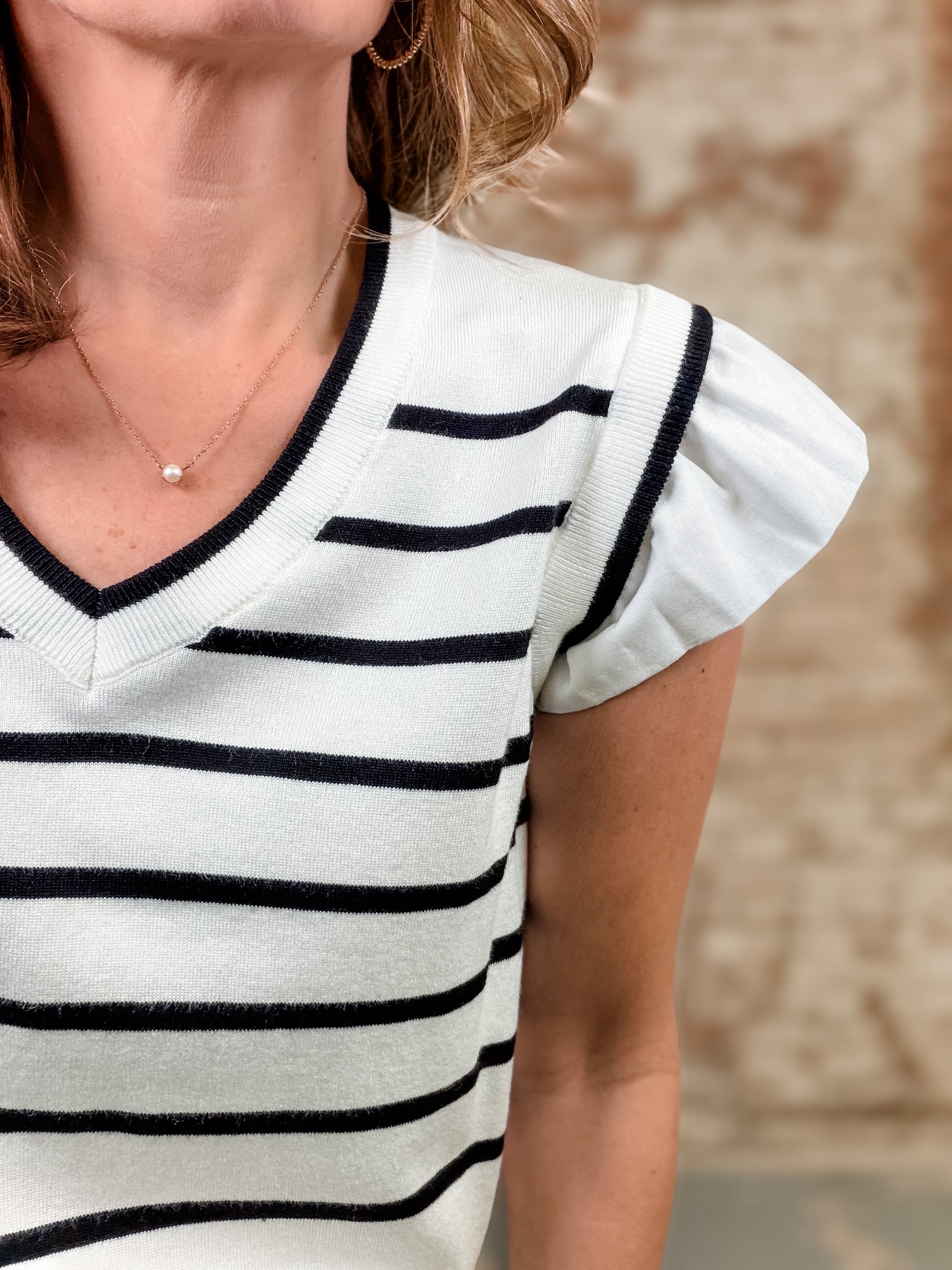 Dessa Stripe Ruffle Sleeve Top