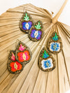 Embroidered Flower Teardrop Earrings