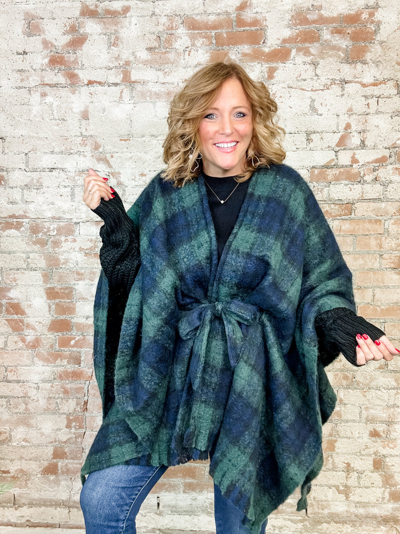 Margot Green Belted Poncho Wrap