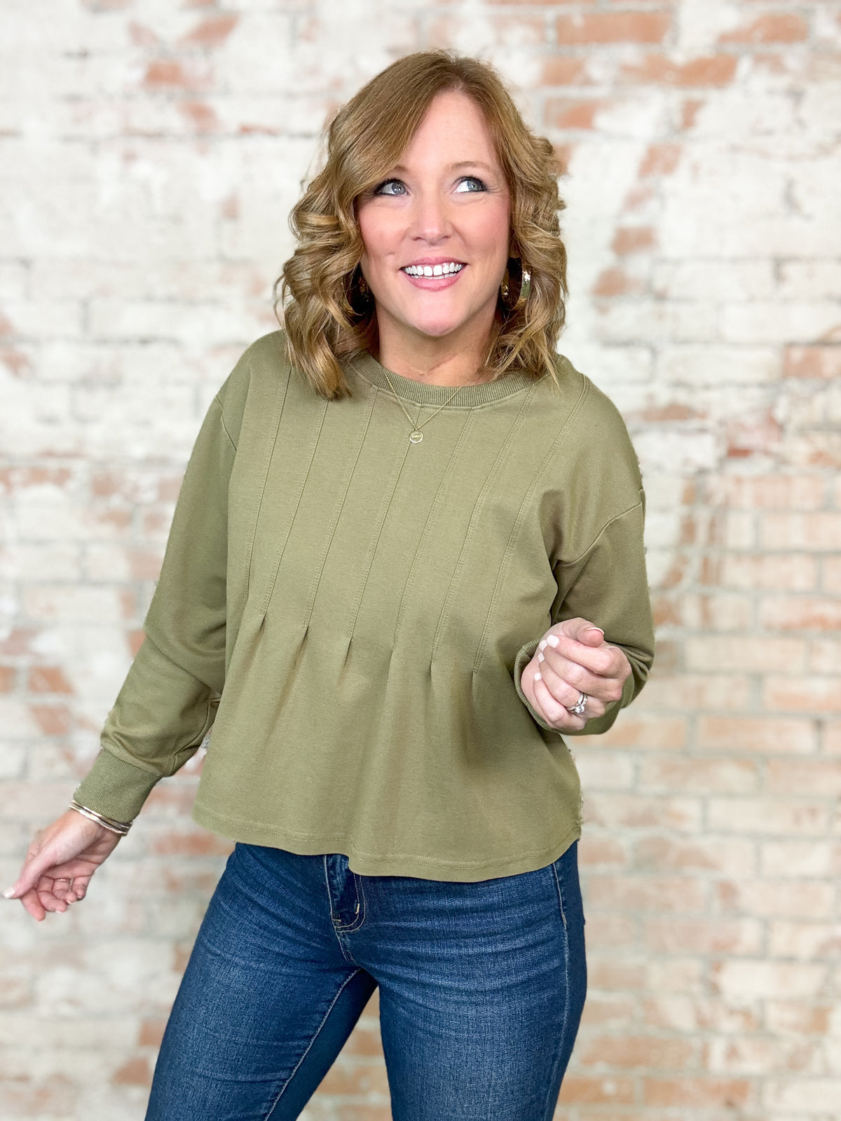 Brynne Olive Solid Long Sleeve Top