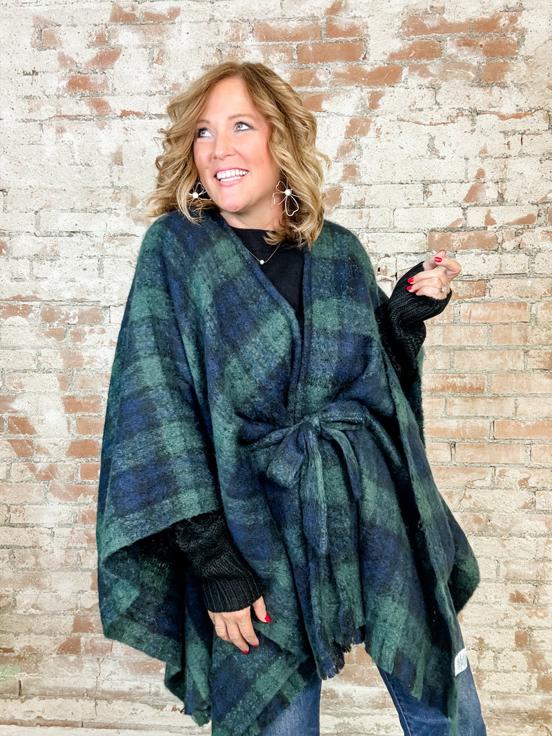 Margot Green Belted Poncho Wrap