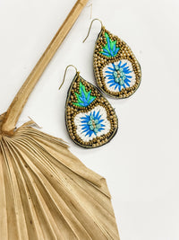 Embroidered Flower Teardrop Earrings