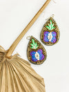Embroidered Flower Teardrop Earrings