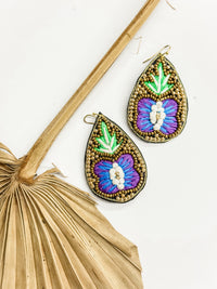 Embroidered Flower Teardrop Earrings