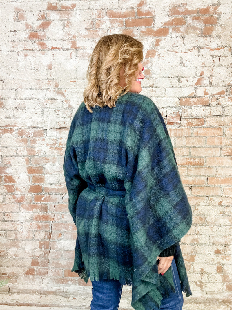 Margot Green Belted Poncho Wrap