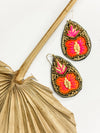 Embroidered Flower Teardrop Earrings