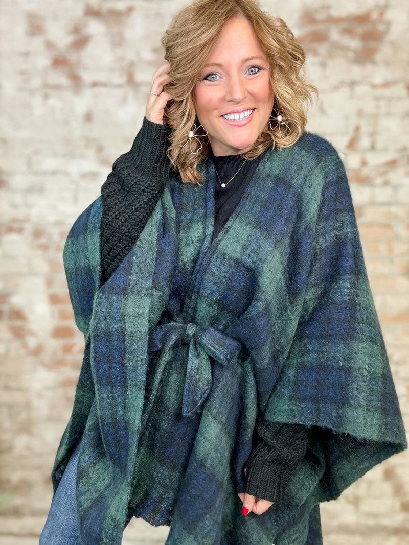 Margot Green Belted Poncho Wrap