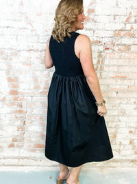 Conrad Black Sleeveless Textured Top Midi Dress