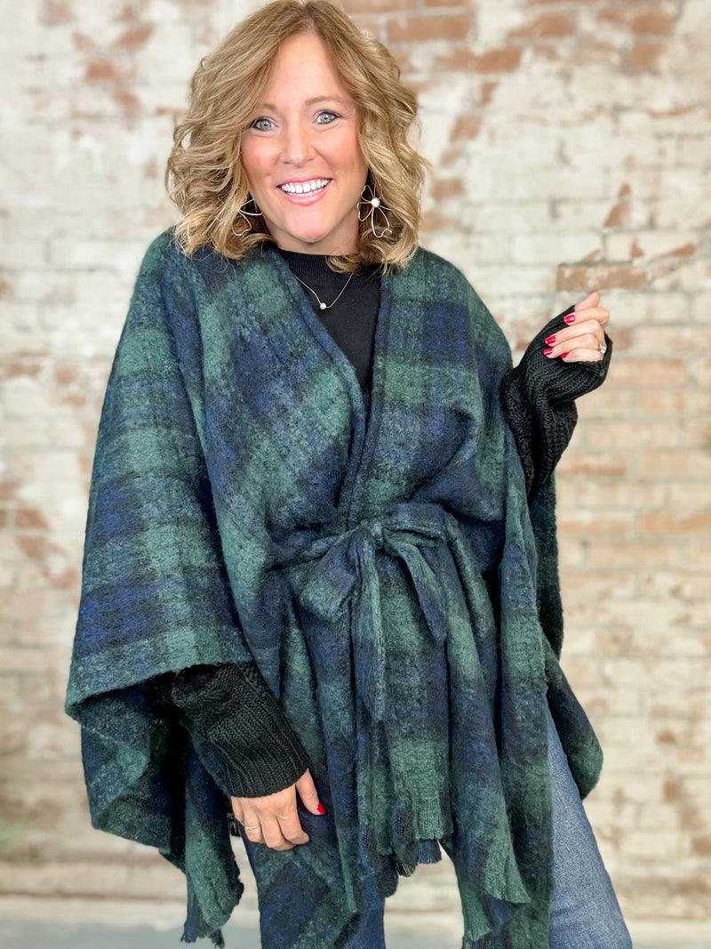 Margot Green Belted Poncho Wrap