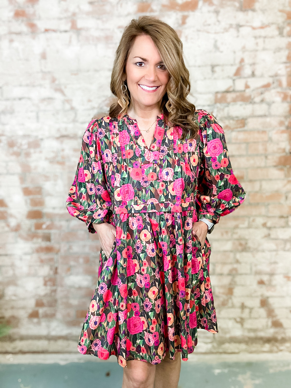 Mitzi Floral Print Pintuck Dress