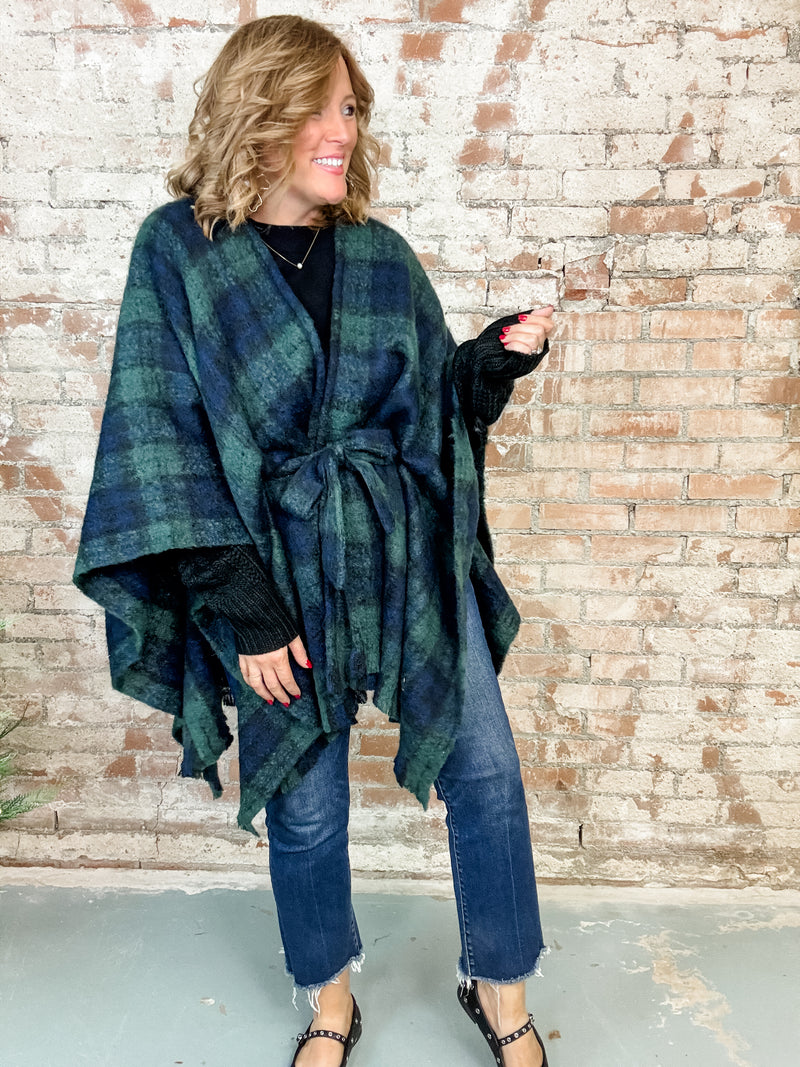 Margot Green Belted Poncho Wrap