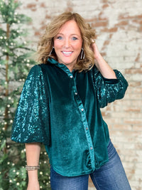 Knox Sequin Sleeve Button Up Top - FINAL SALE