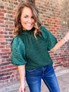 THML Green Textured Puff Sleeve Top