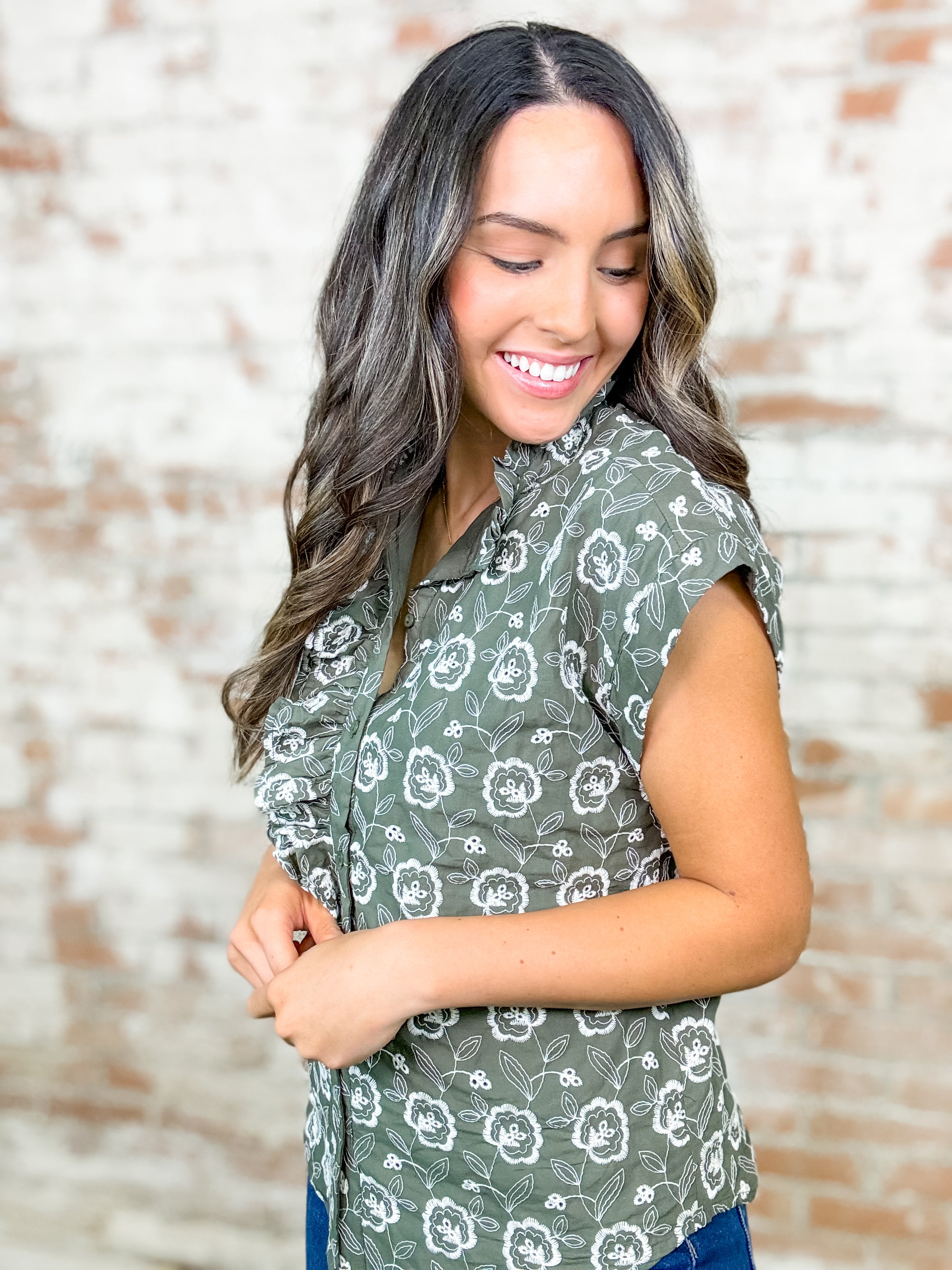 Lucie Eyelet Button Up Top - FINAL SALE