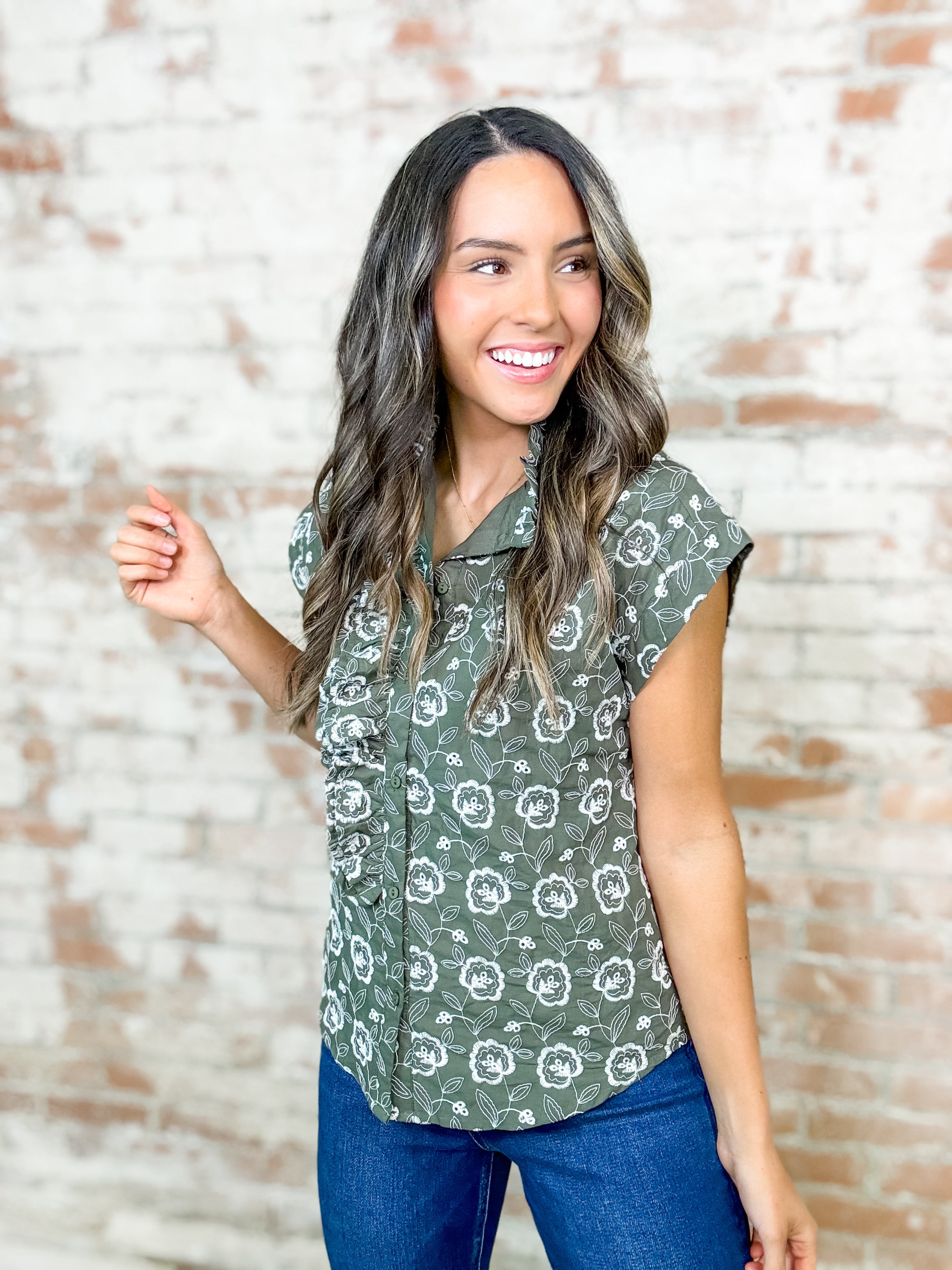 Lucie Eyelet Button Up Top - FINAL SALE