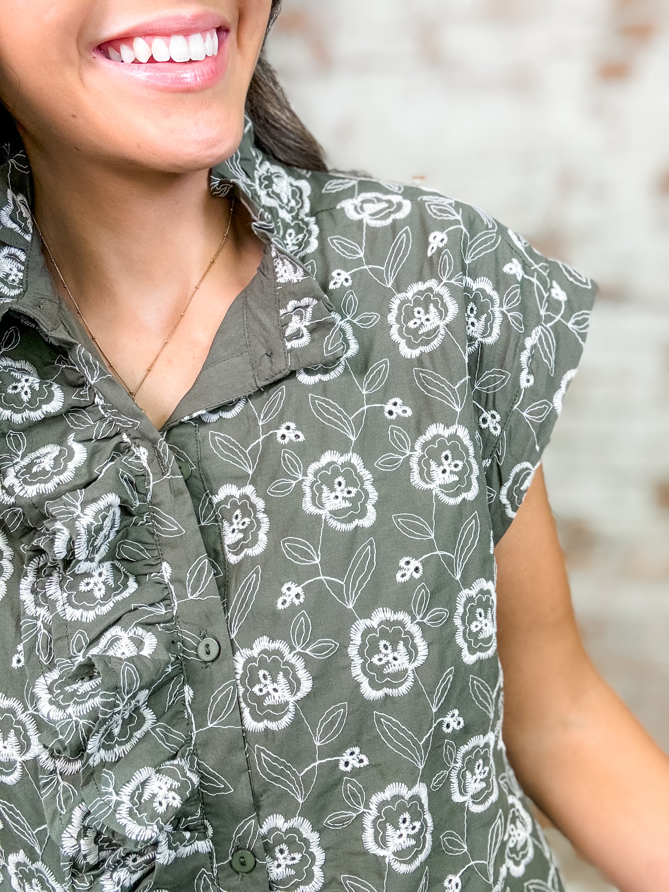 Lucie Eyelet Button Up Top - FINAL SALE