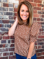 THML Flower Print Smocked Sleeve Top