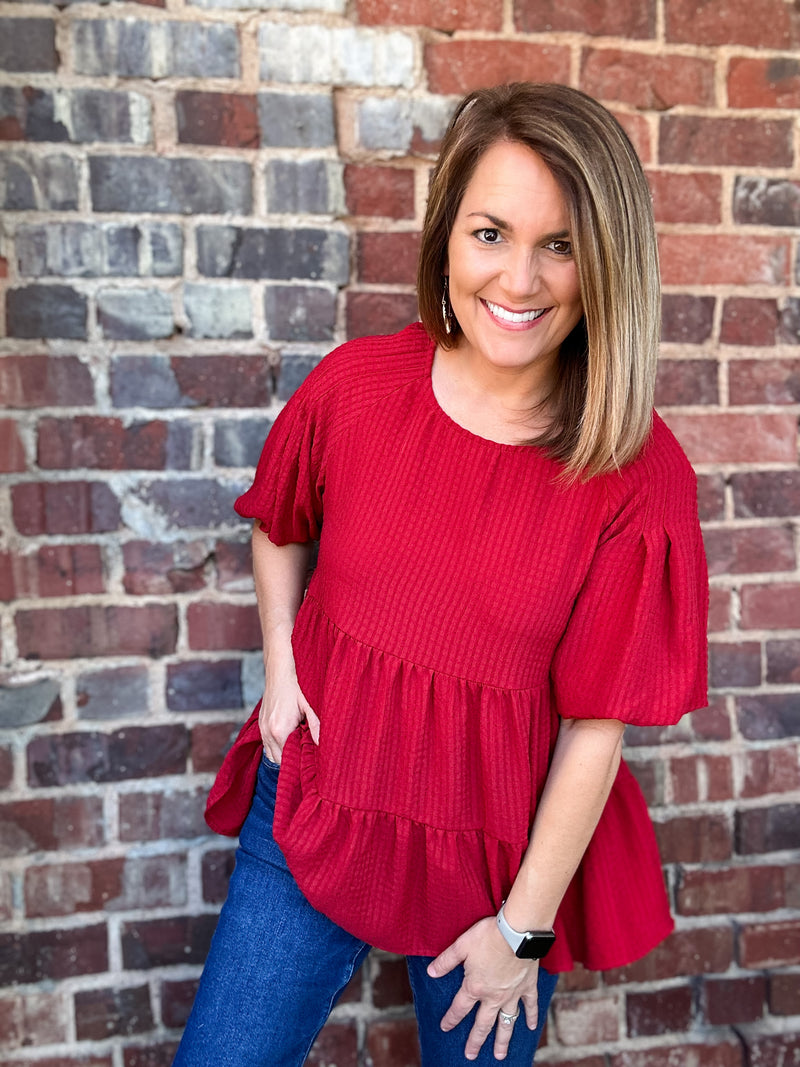 Scarlet Waffle Tiered Top