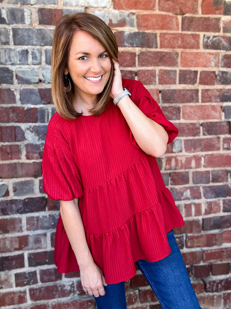 Scarlet Waffle Tiered Top