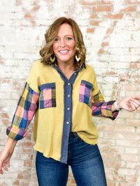 Brady Plaid + Gauze Button Up Top