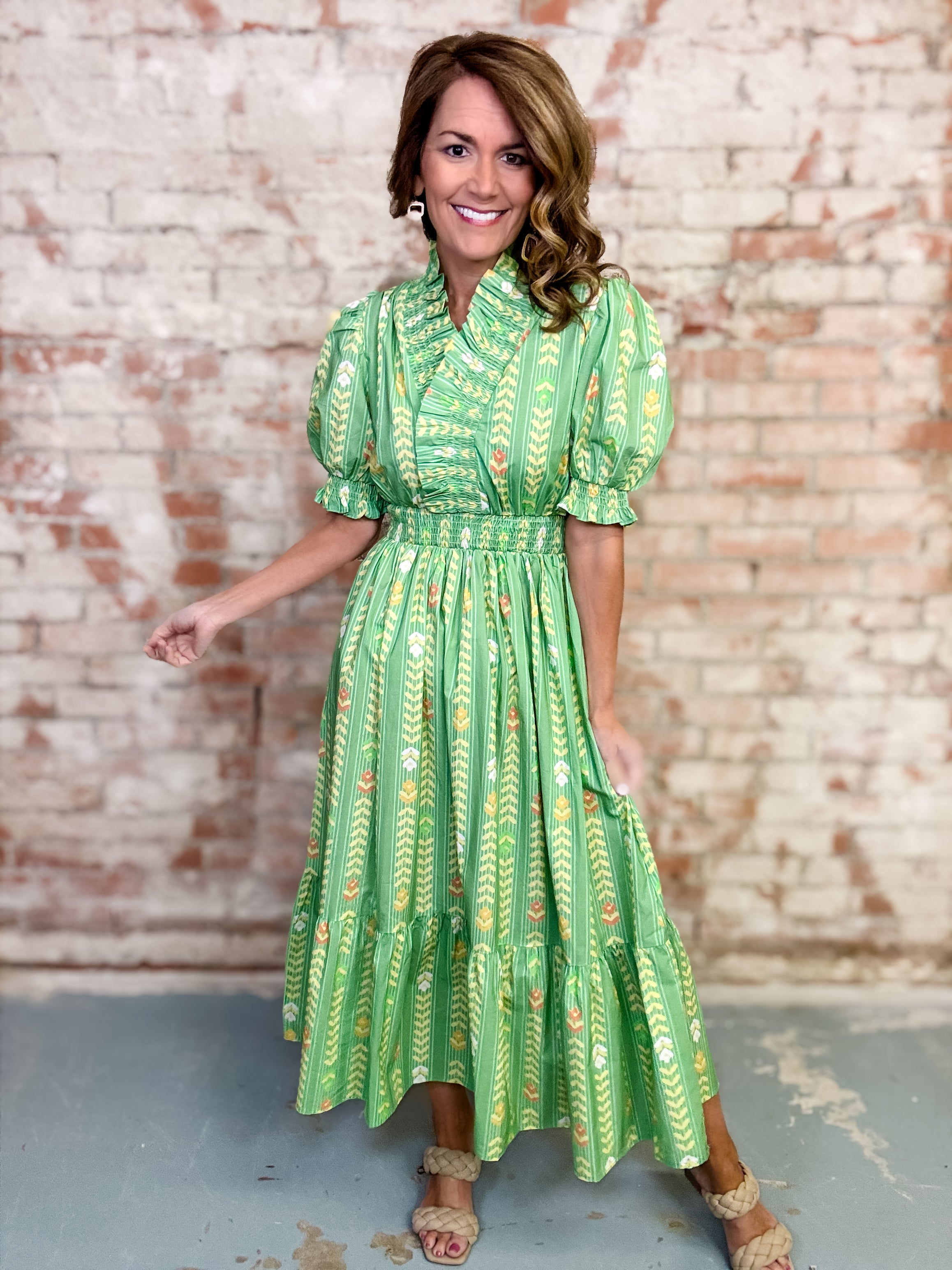 smocked midi dress green Baltic Born Womens Twiggy Smocked Midi Dress | Green
